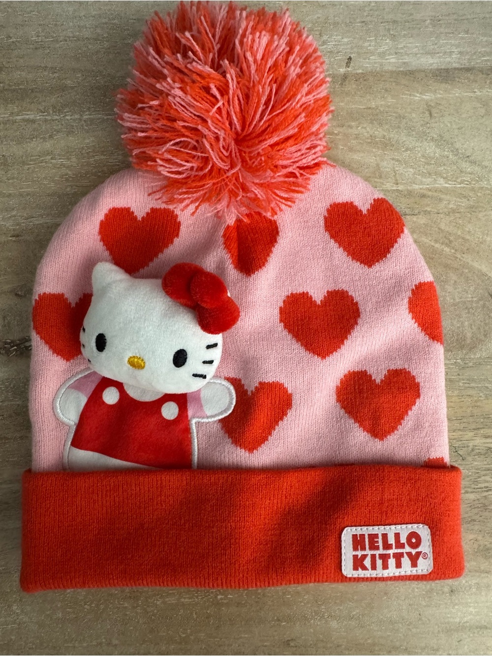 Hello Kitty Pink and Red Heart Pom-Pom Hat